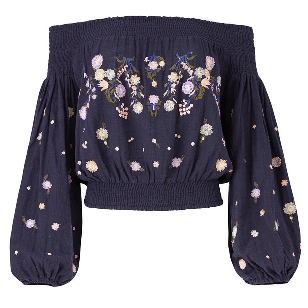 Free People • Navy Saachi Smocked Top